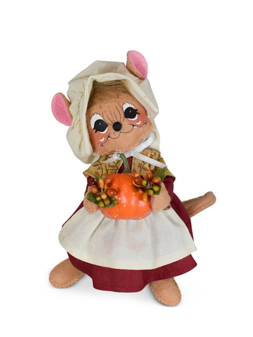 NWT SET 2 ANNALEE 6" THANKSGIVING PILGRIM MOUSE BOY+GIRL W/PUMPKIN